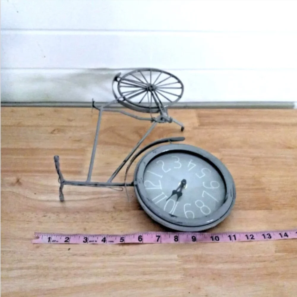 Gray Metal Bicycle Clock Vintage Style Freestanding Desk Shelf Mantel Decor